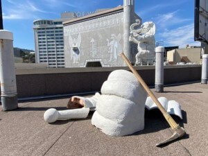 smashed elephant statues on the roof of Hollywood & Highland