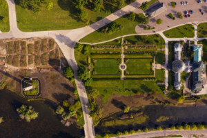 aerial view of a garden landscape, one of the sites that will be on display for the detroit month of design