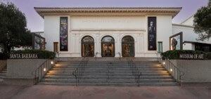 facade of a historic museum building in california with sign that reads The Santa Barbara Museum of Art