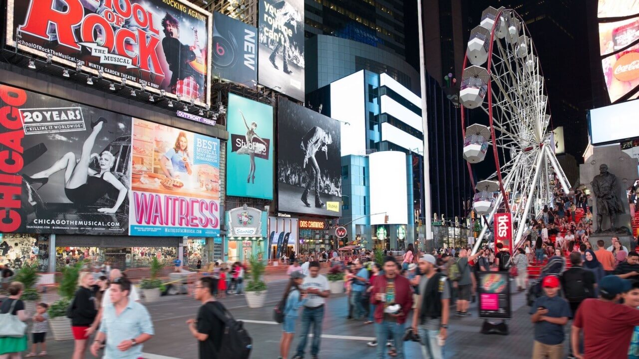 rendering of a giant ferris wheel in times square