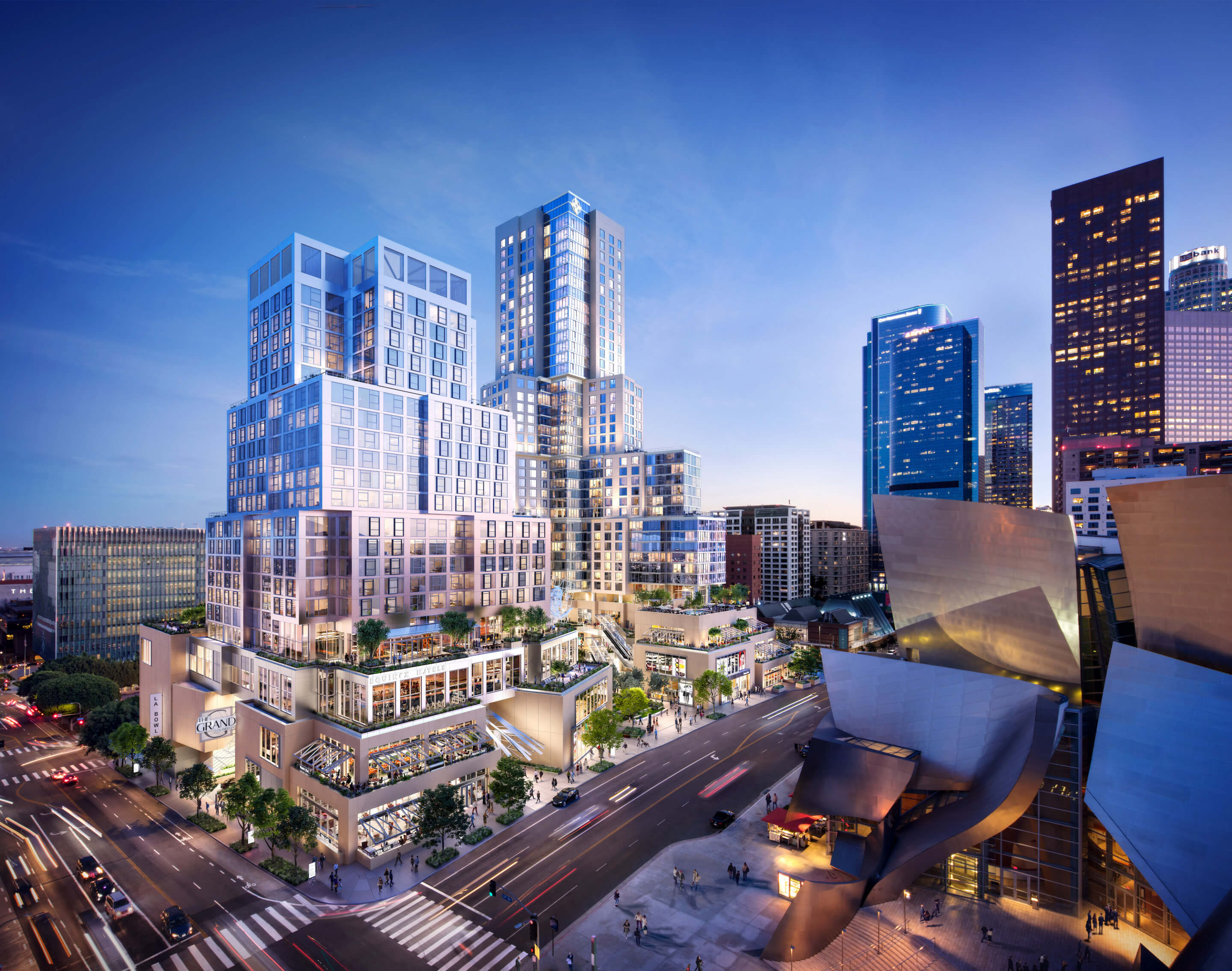 a frank gehry designed mixed use complex with twisting towers