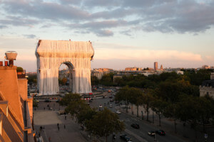 The arc de triomphe wrapped in silver fabric