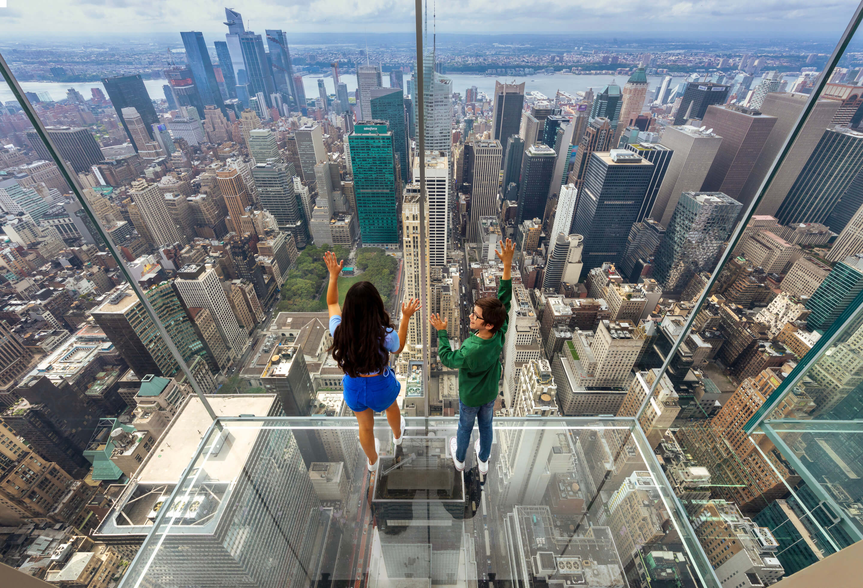 a glass-bottomed viewing area above manhattan