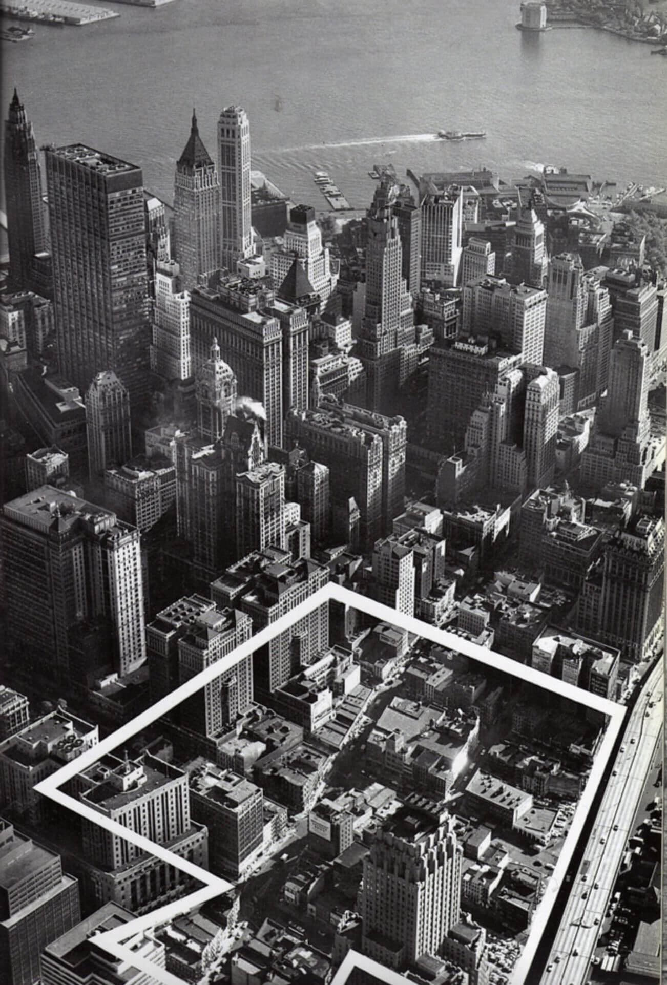 An aerial site plan of the world trade center site