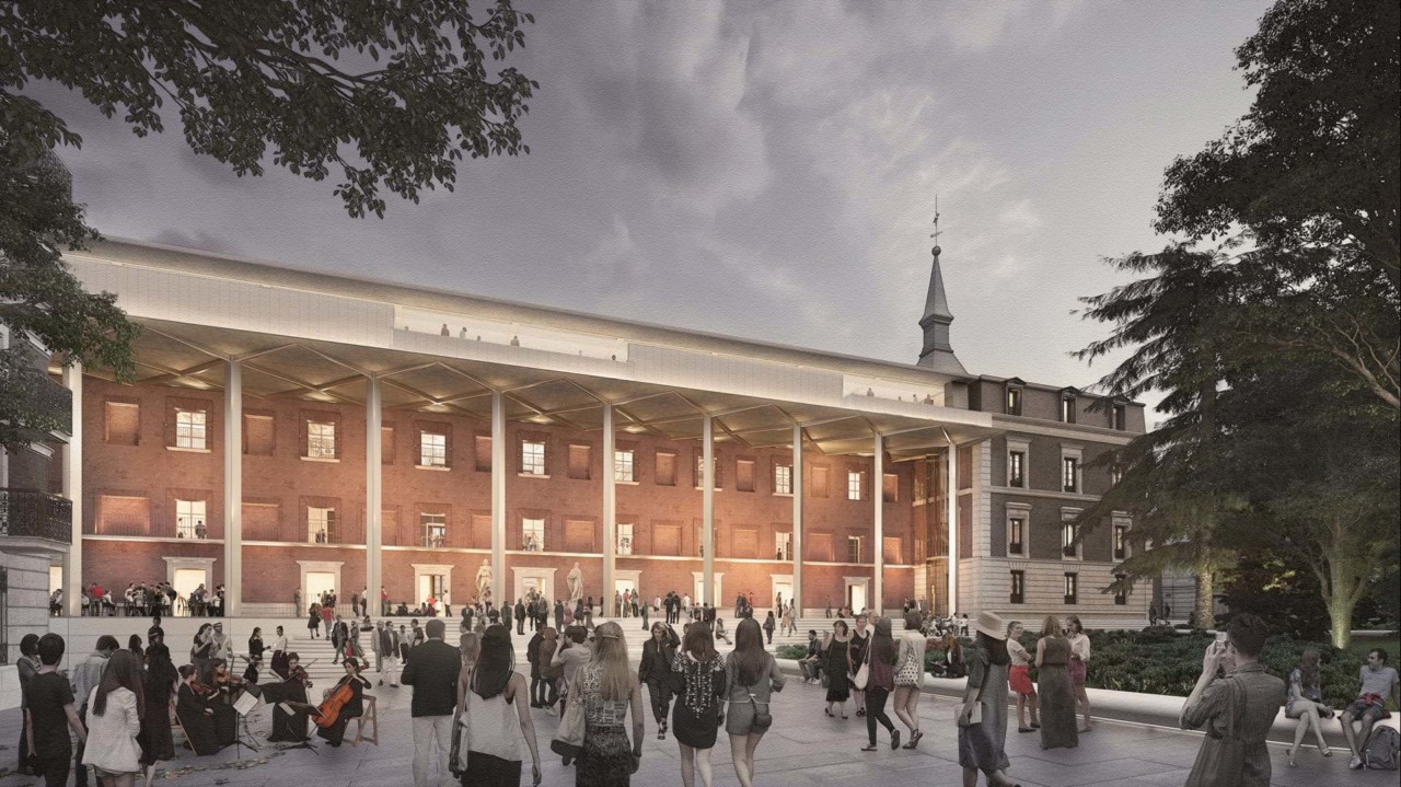 rendering of a redesigned facade of a historic prado museum building in madrid