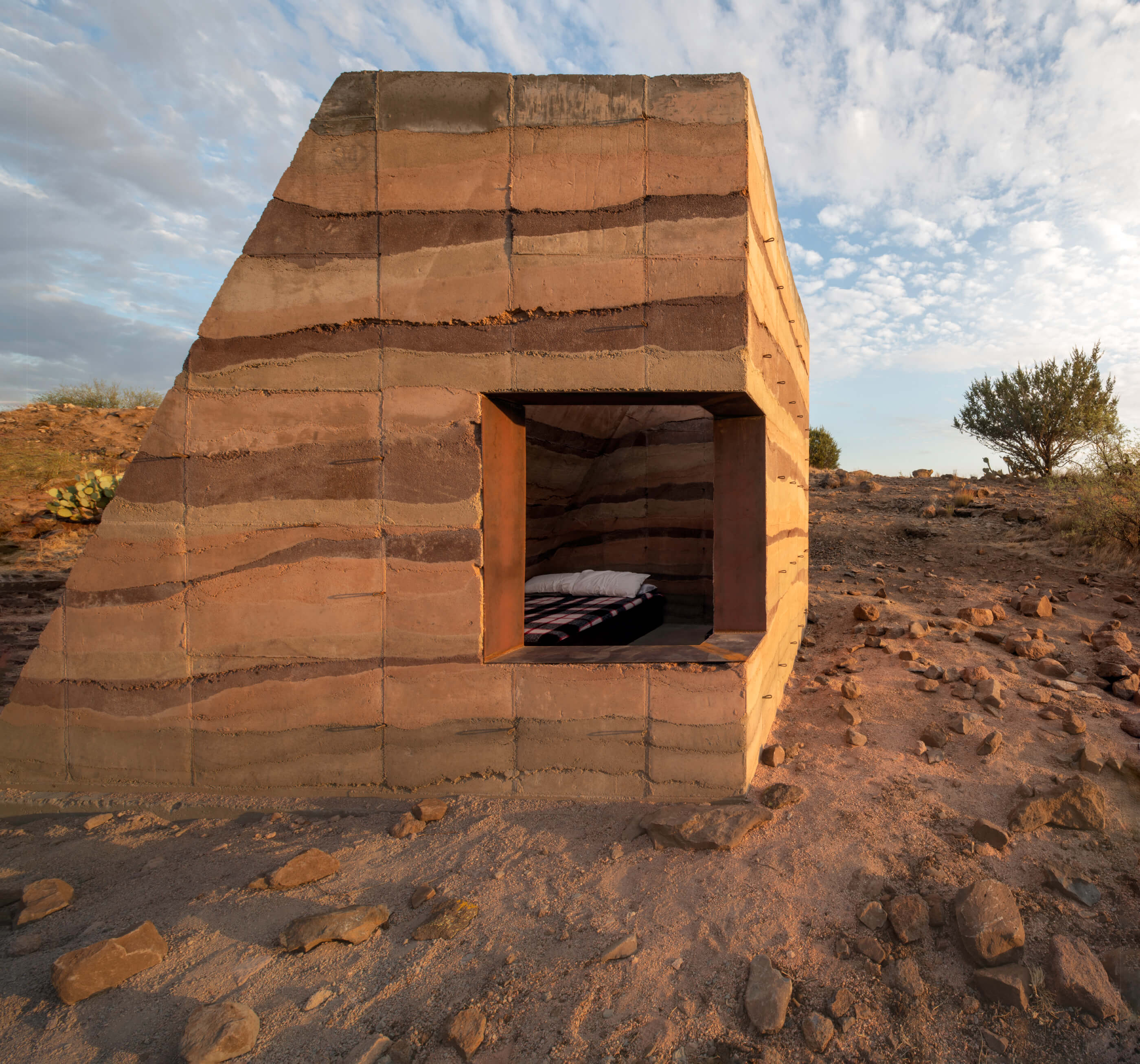 A rammed earth shelter