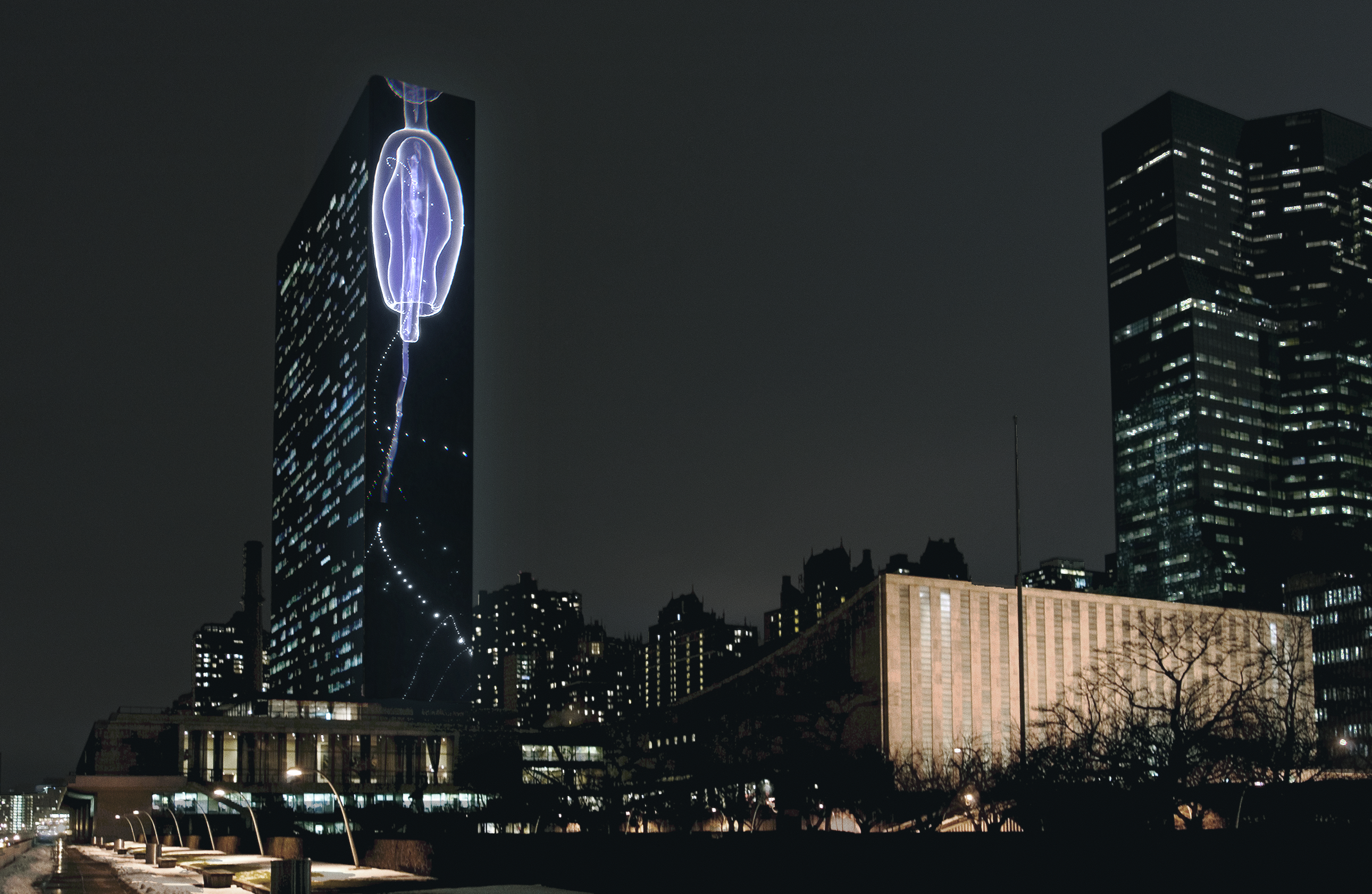 a 500-foot-tall video projection of a jellyfish