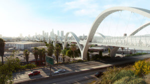 The Sixth Street Viaduct spanning la with arched concrete