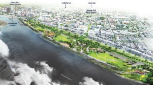 aerial rendering of tom lee park along the Mississippi river
