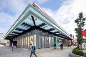 The new U District Station with a glass awning