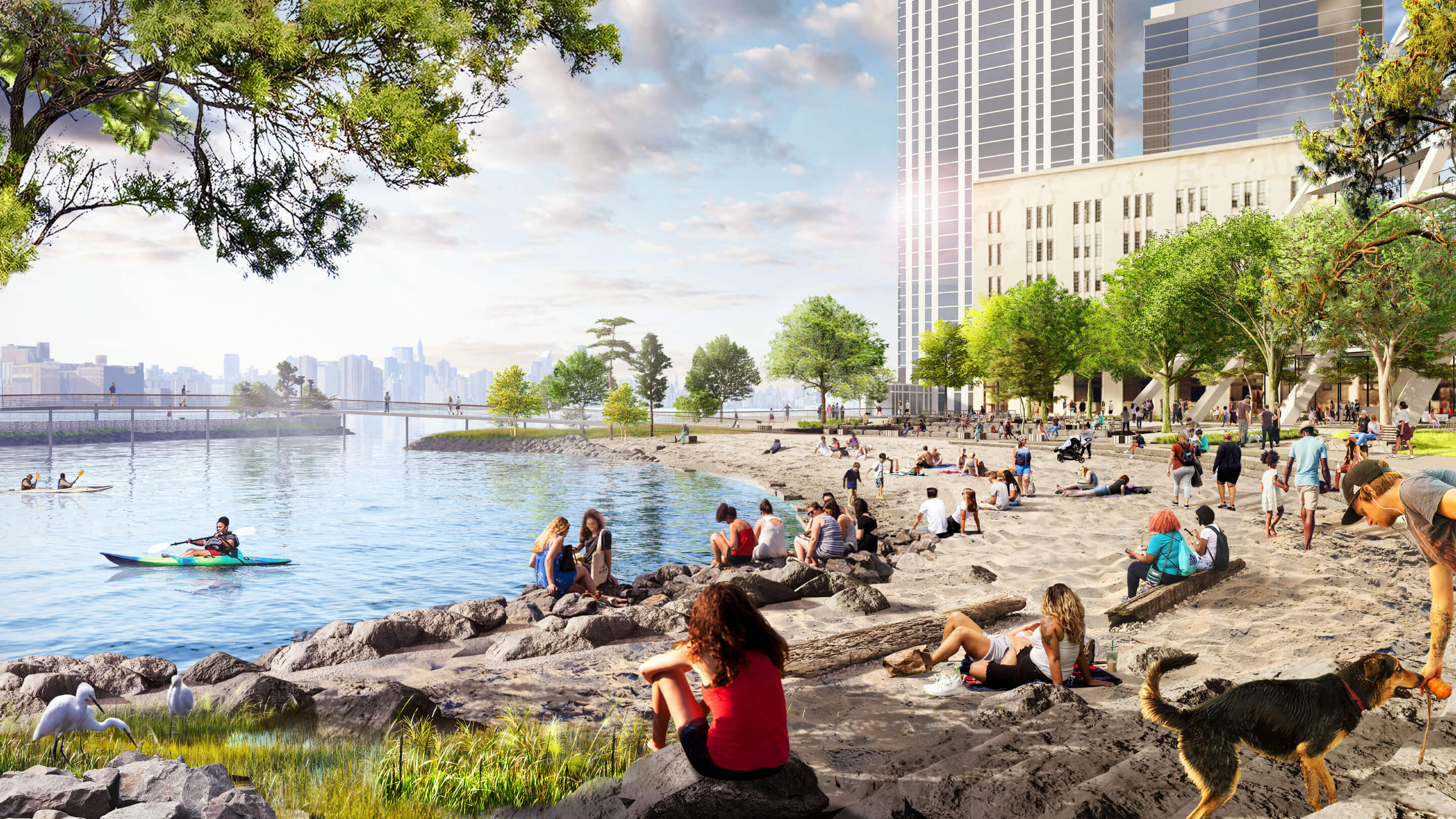 A public beach at river ring on the williamsburg waterfront