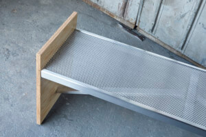 metal bench on display at neocon