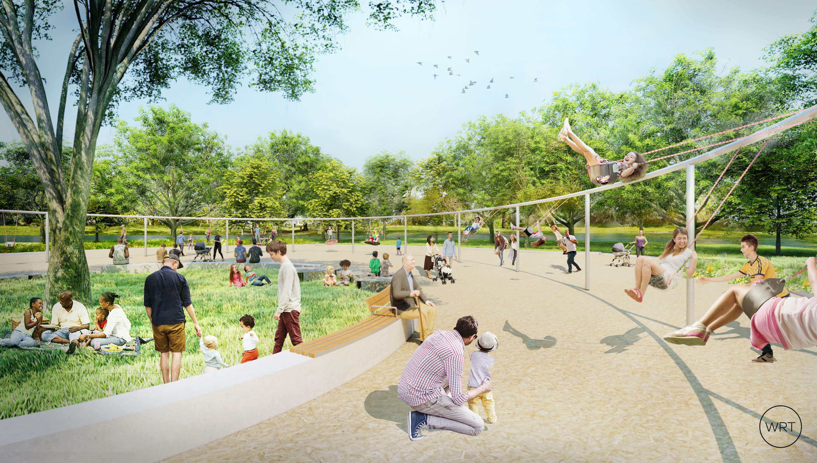 rendering of a large swing structure at a park
