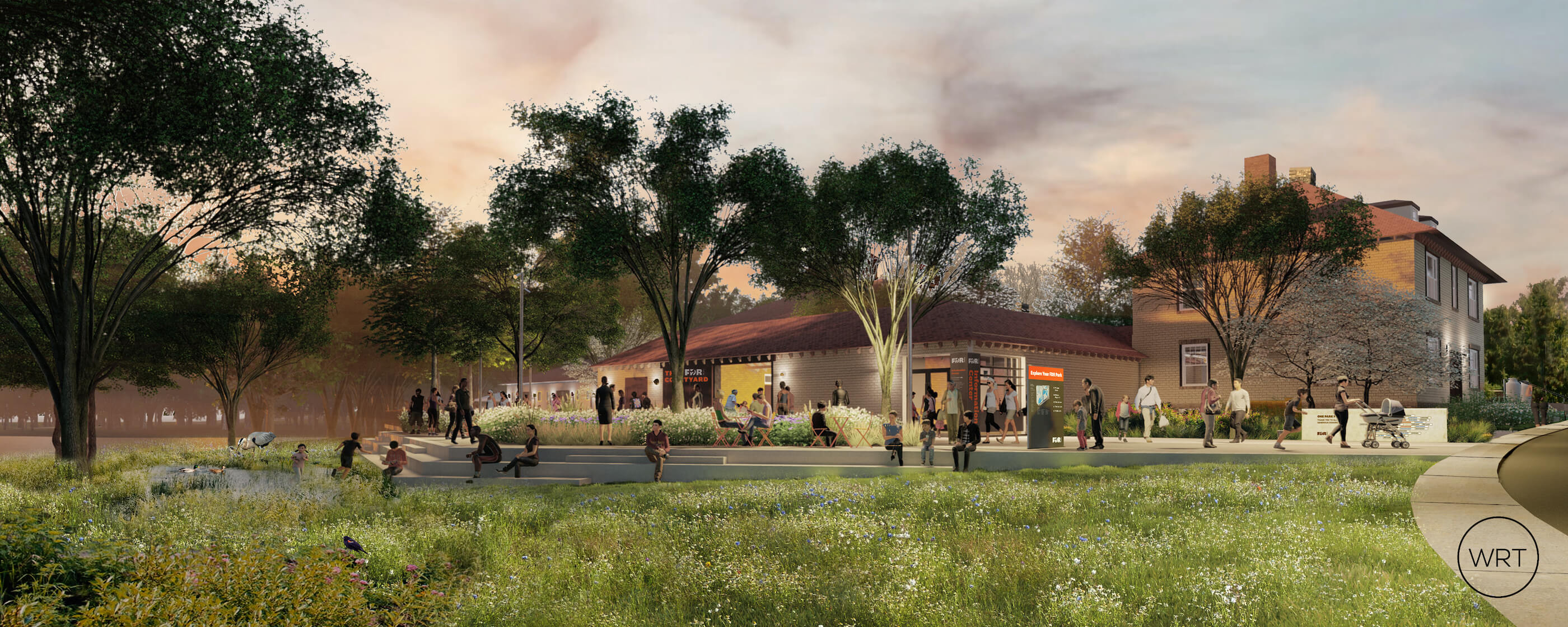rendering of a visitors center in a park