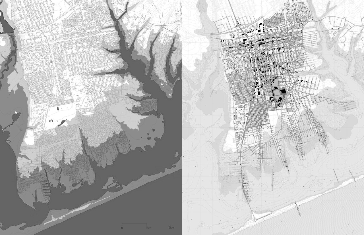 A before and after flooding map of coastal new york, part of a Blueprint for Coastal Adaptation