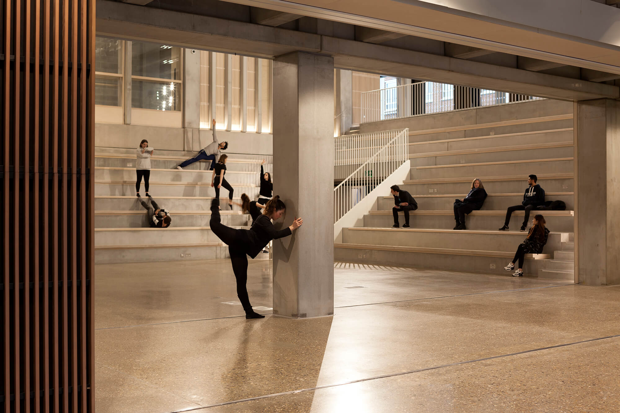 students practicing in a dance studio