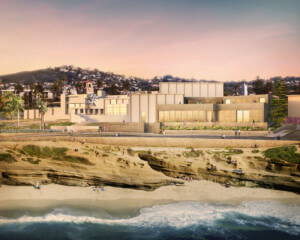 rendering of a museum campus overlooking the pacific ocean, the museum of contemporary art san diego
