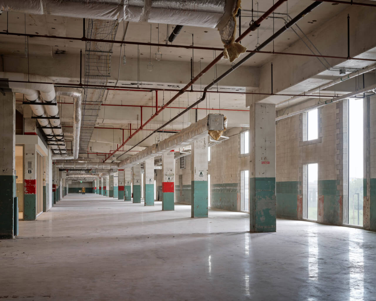 interior view of a massive warehouse space