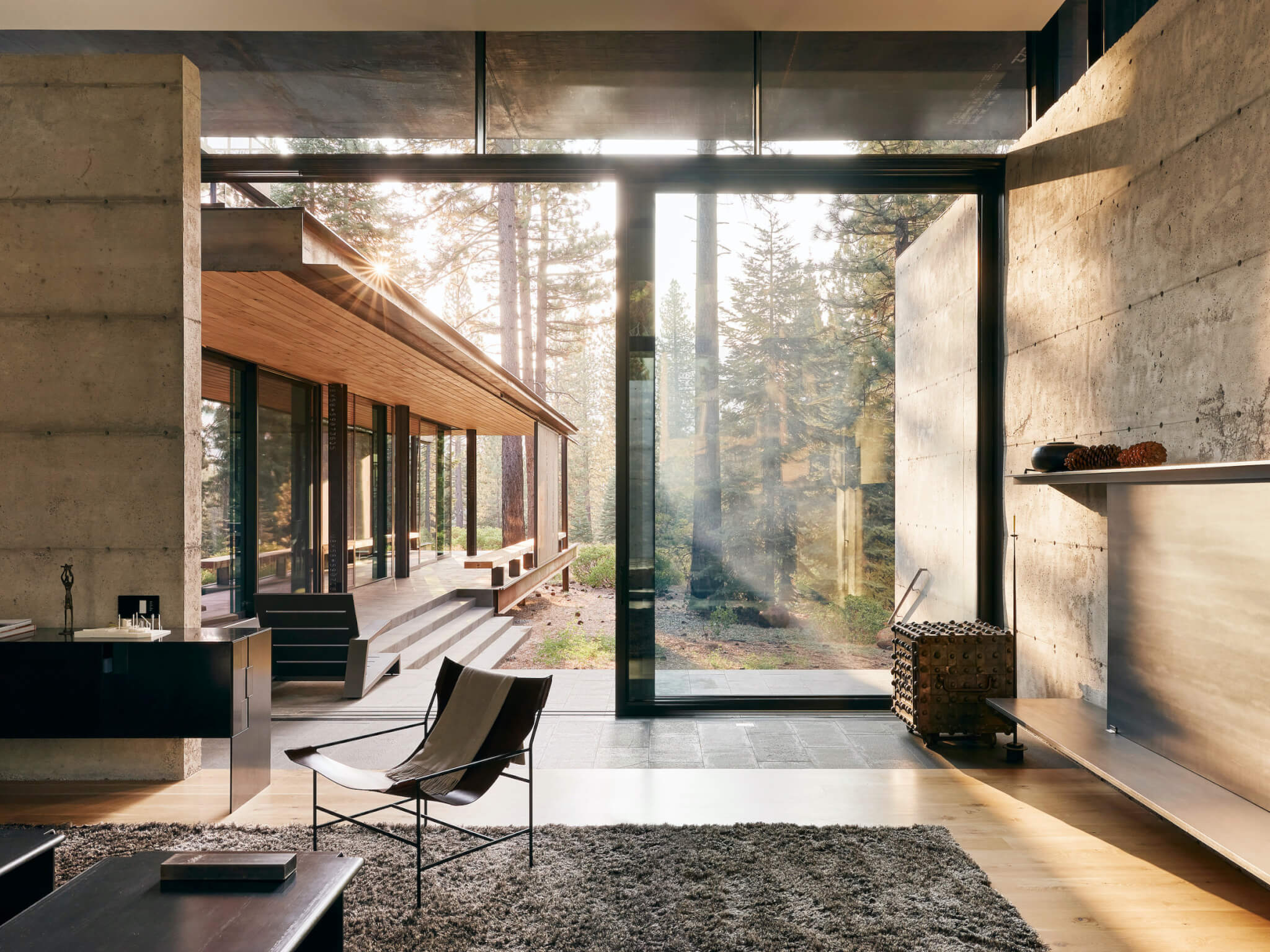 wood-clad interior of a home in the mountains