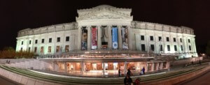 wide angle view of the brooklyn museum exterior at night