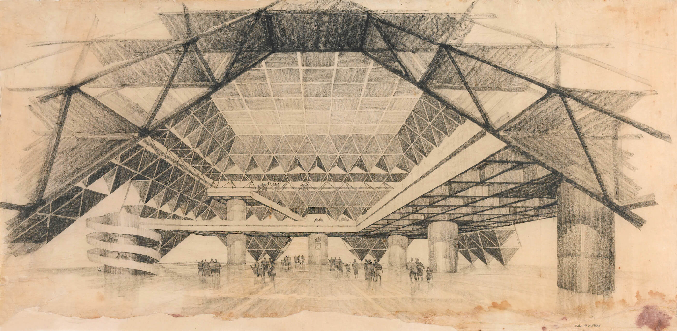 architectural drawling of a civic building in new delhi, india