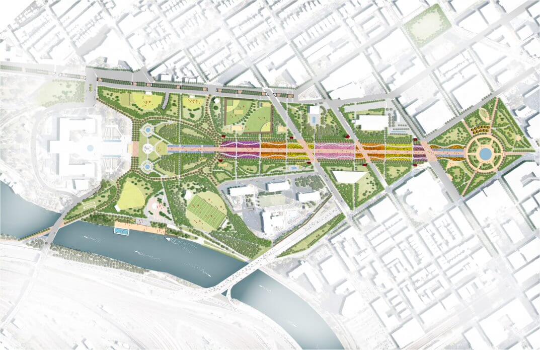 aerial site plan for ben franklin parkway