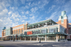 exterior of a sports and concert arena, UBS Arena