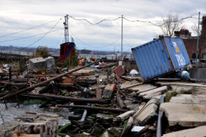 storm damage following hurricane sandy in red hook brooklyn, an example of inadequate climate resiliency