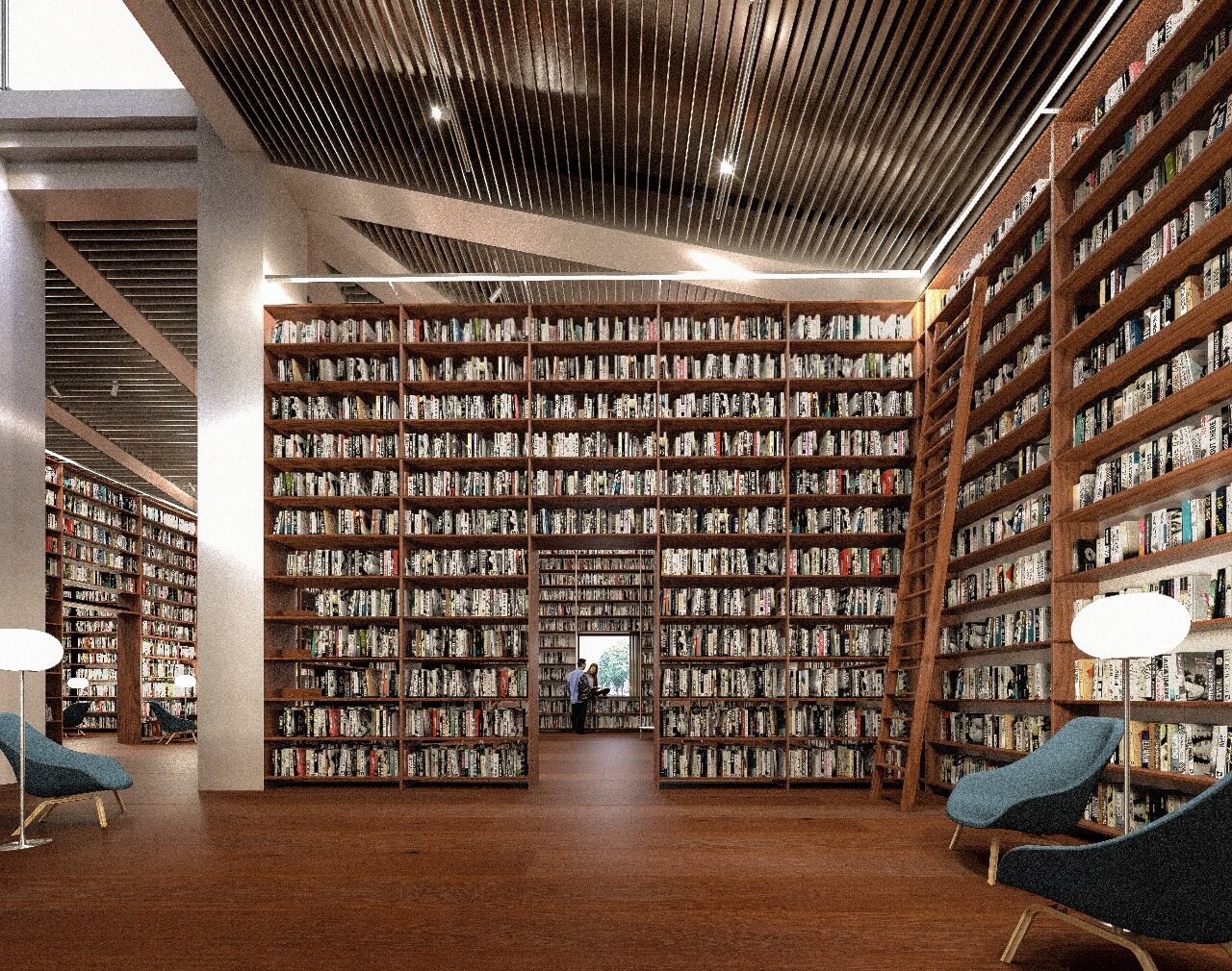 a tall multistory library