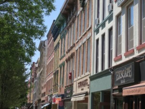 row of historic buildings in downtown ithaca, new york