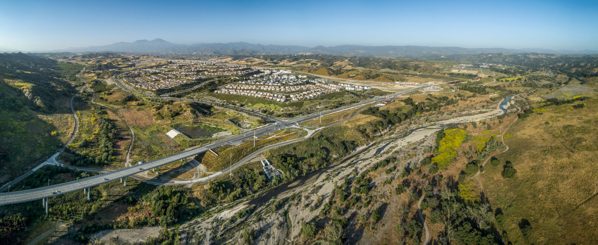 aerial view of a development in the foothills of southern california
