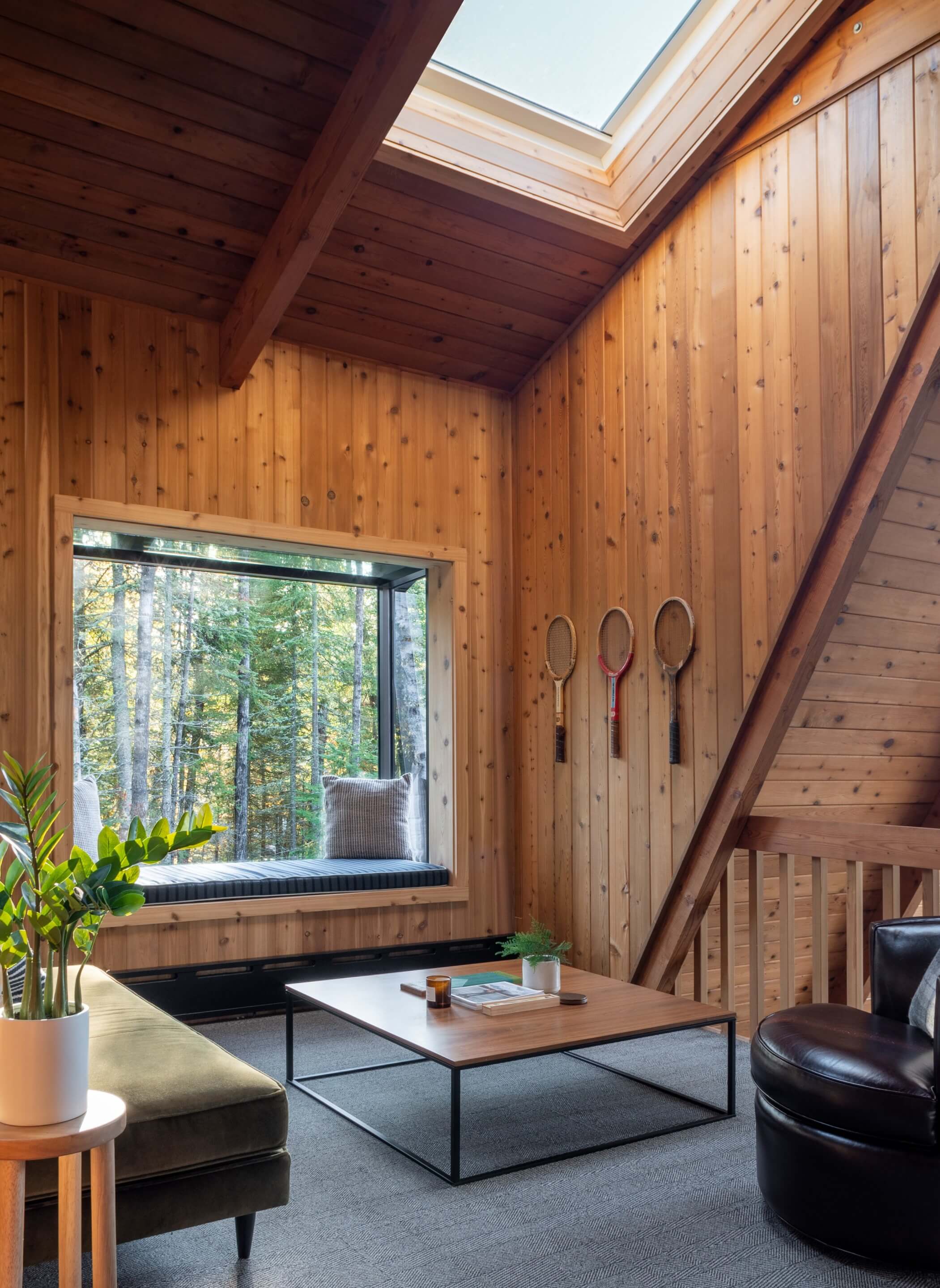 cedar paneling in a cozy lake cabin