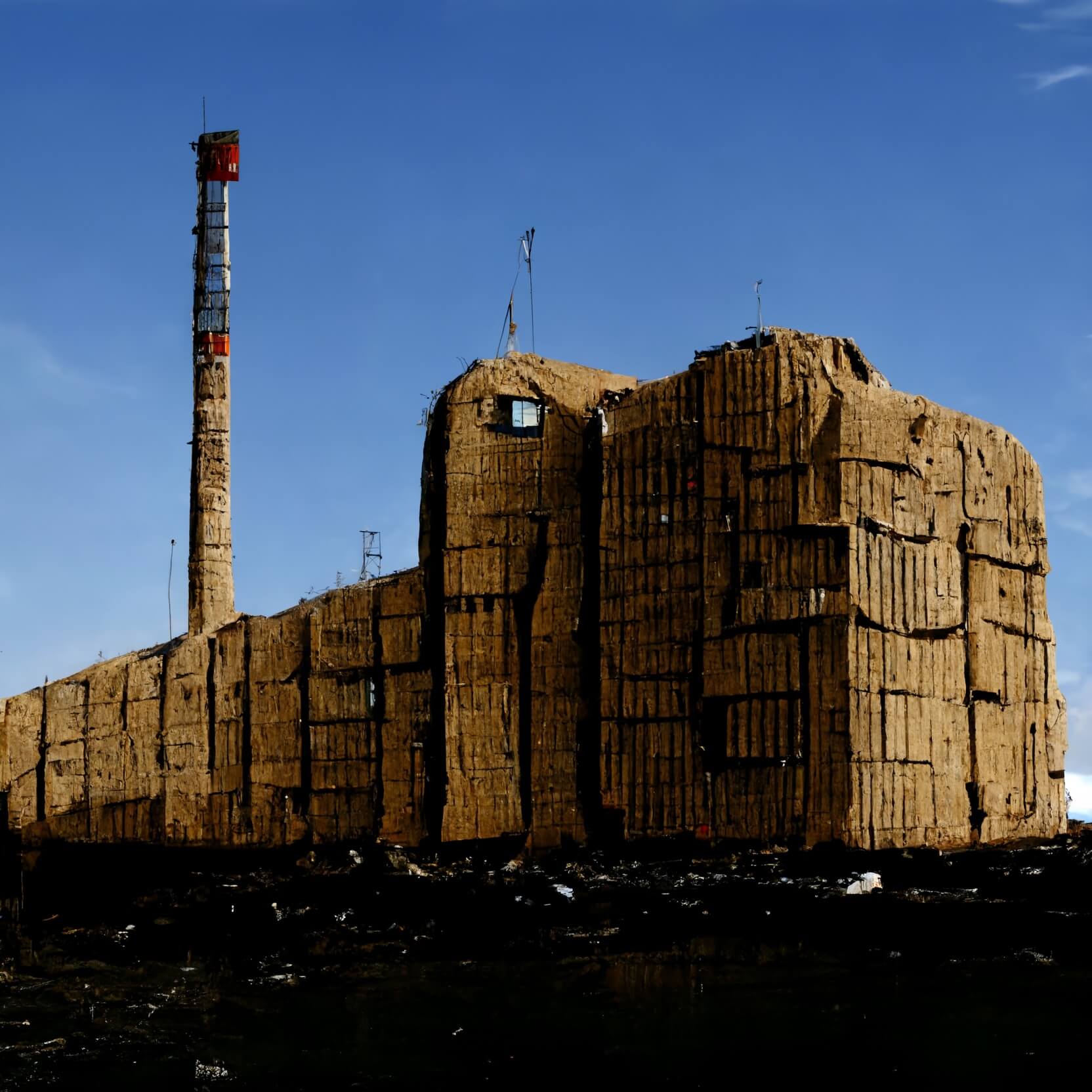 AI industrial building made of trash