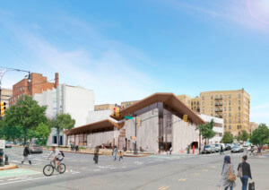 rendering of a redesigned museum entrance from the street