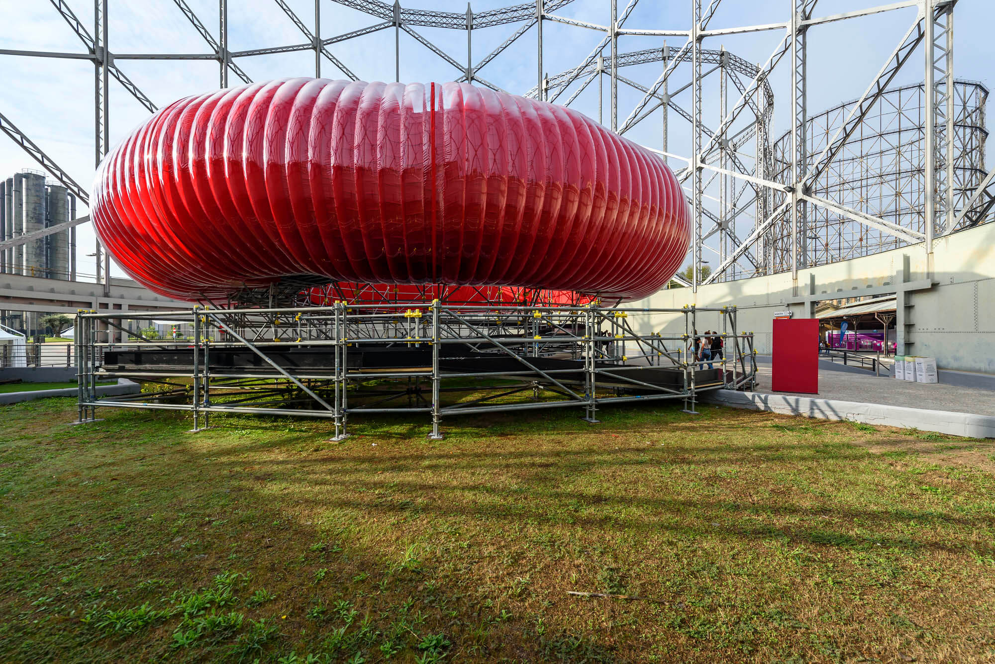 a circular red pavilion 