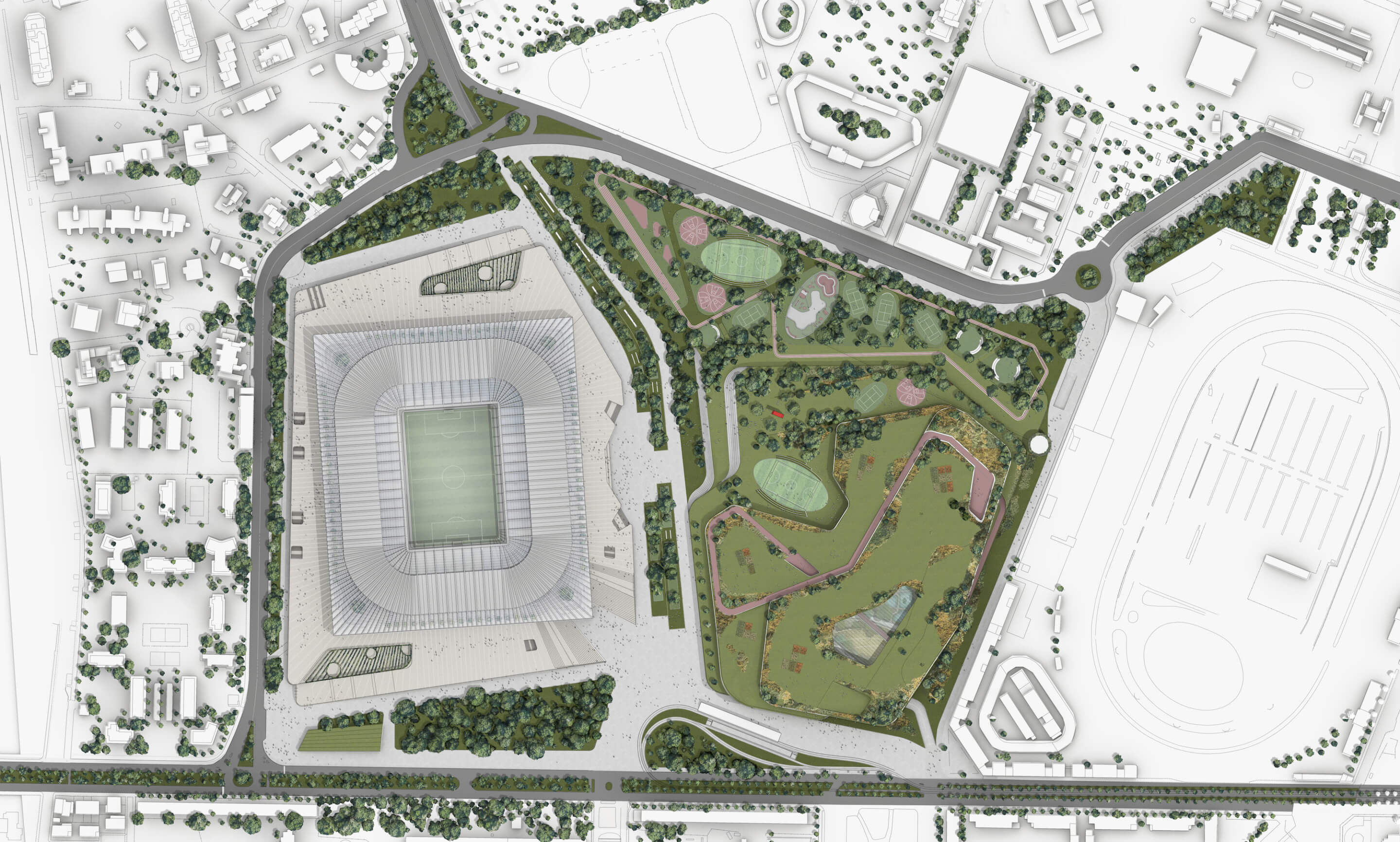 site plan for a stadium and sports district