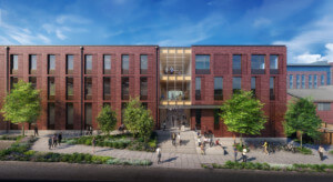 exterior rendering of a mass timber educational building