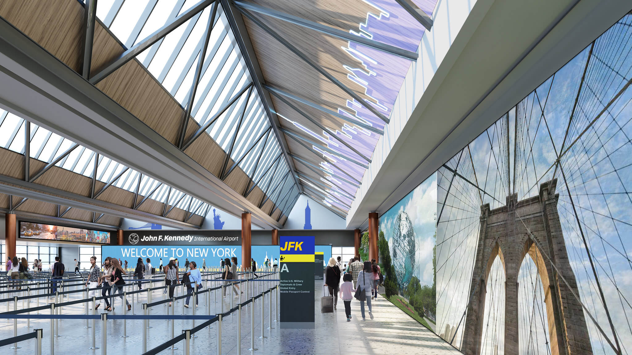 rendering of an airport customs hall