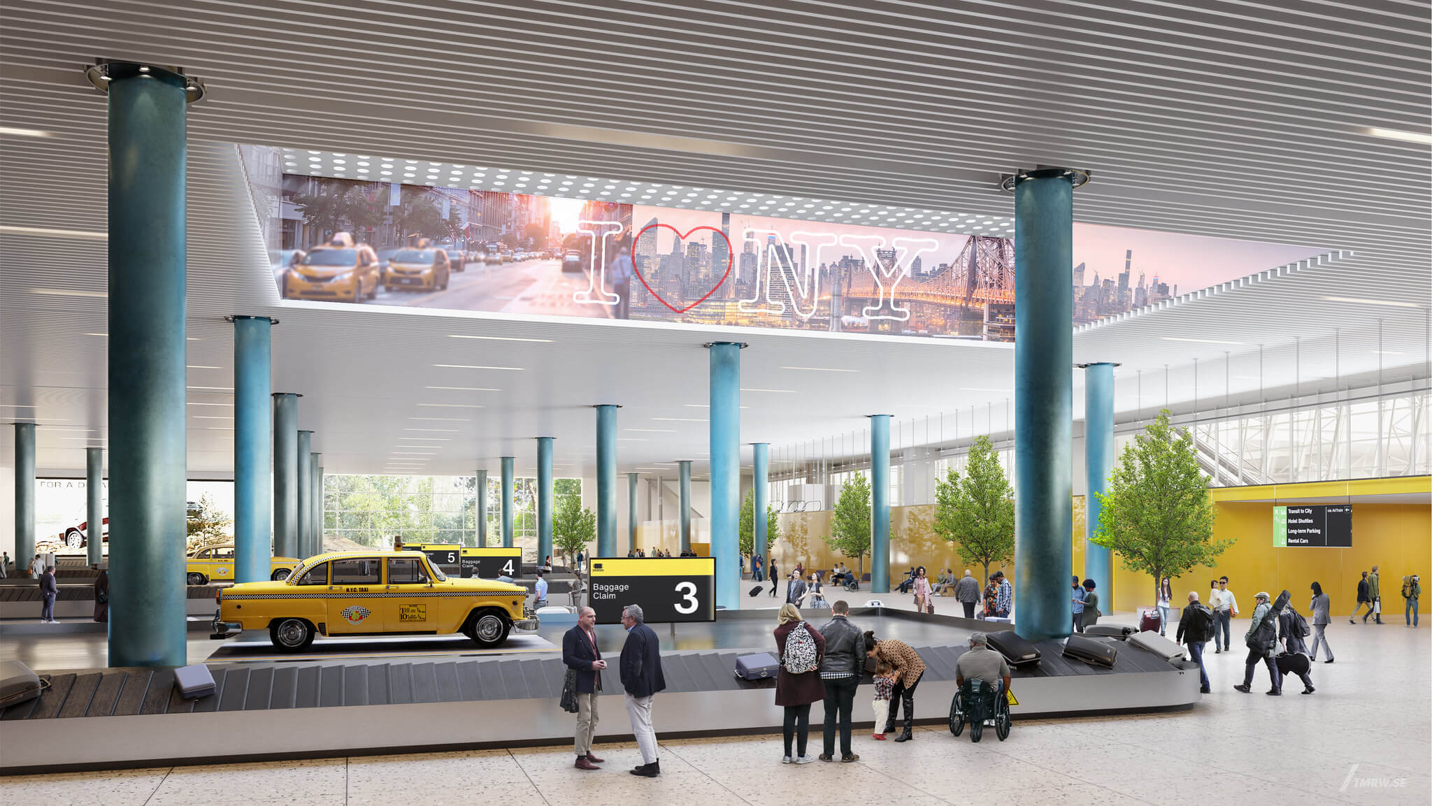 rendering of an airport baggage claim area