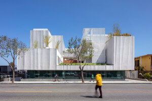 rendering of a boxy white housing complex in LA