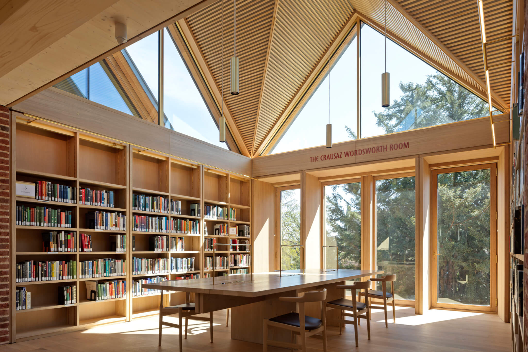 vaulted timber ceiling in a library study room