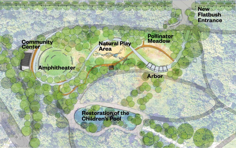 conceptual site plan of a park redesign