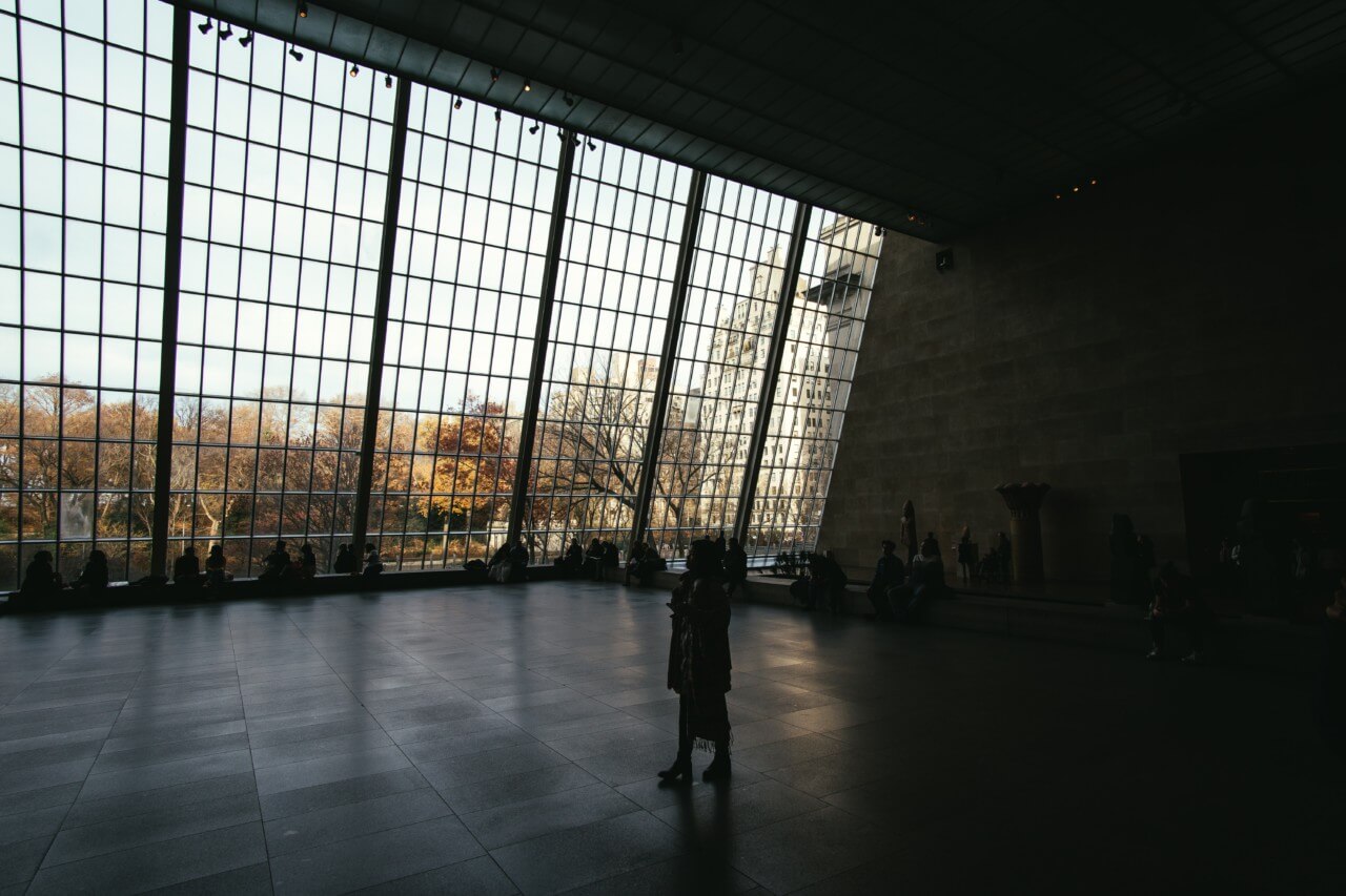Inside the sackler wing at the met with large glass walls