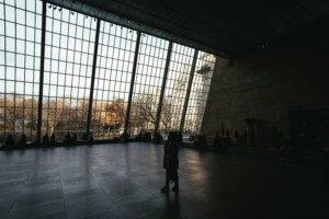 Inside the sackler wing at the met with large glass walls