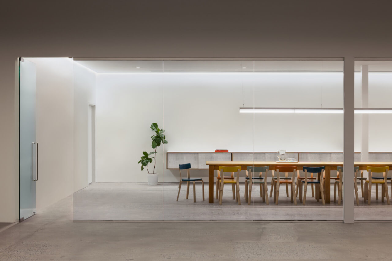 a long table in an open office space