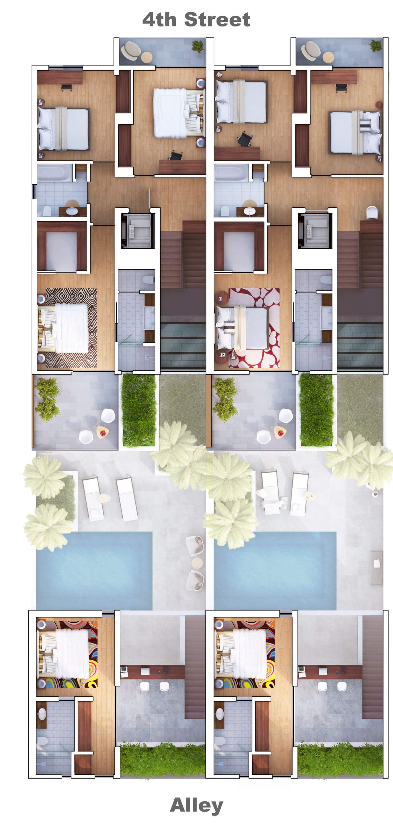 a vertically oriented floor plan of the Zahrada townhomes 