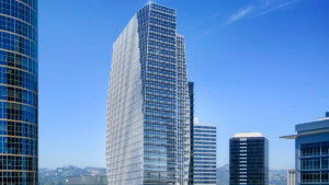 rendering of a glass office tower