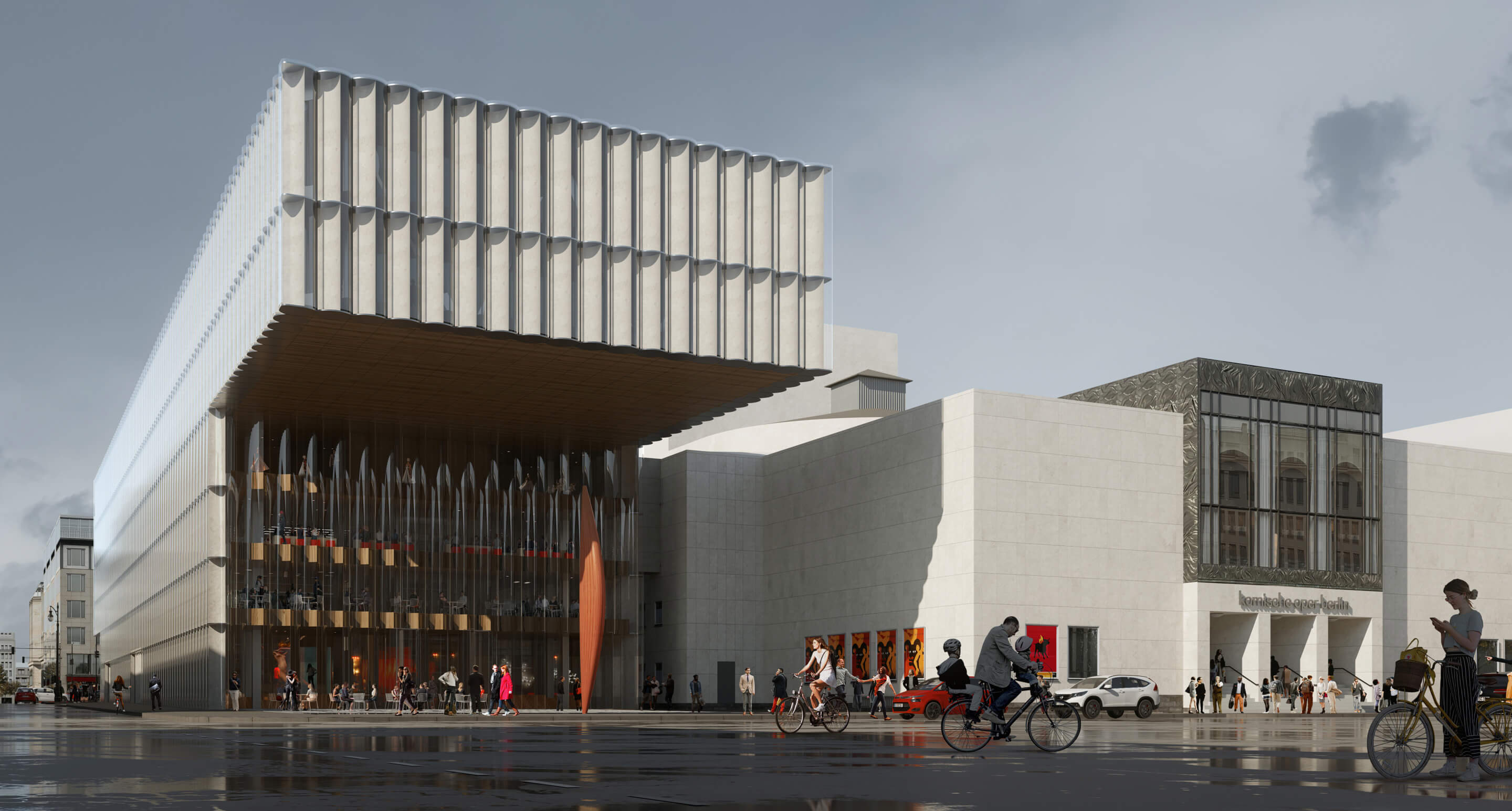 rendering of a cantilevered museum building
