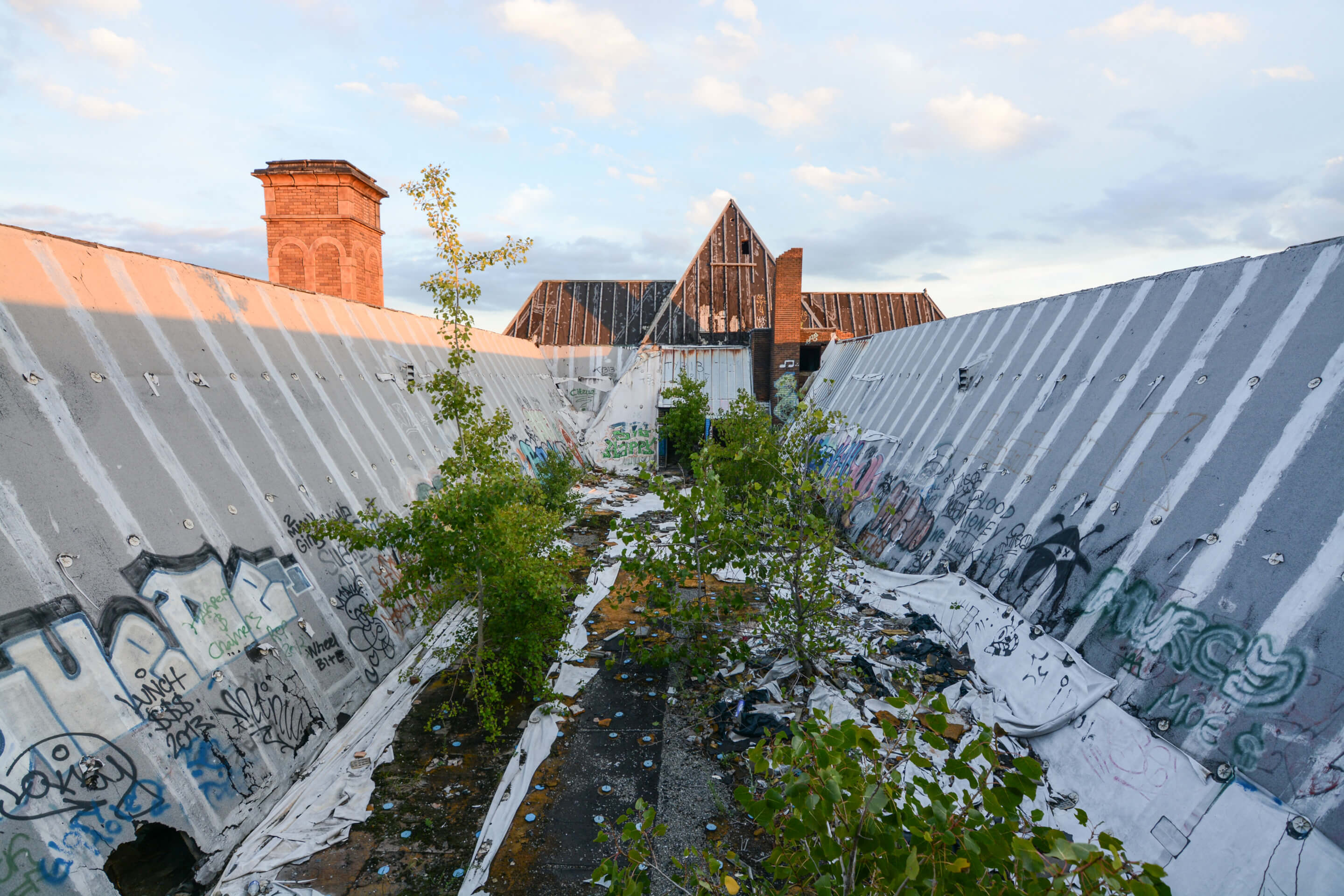 the roof of an abandoned building