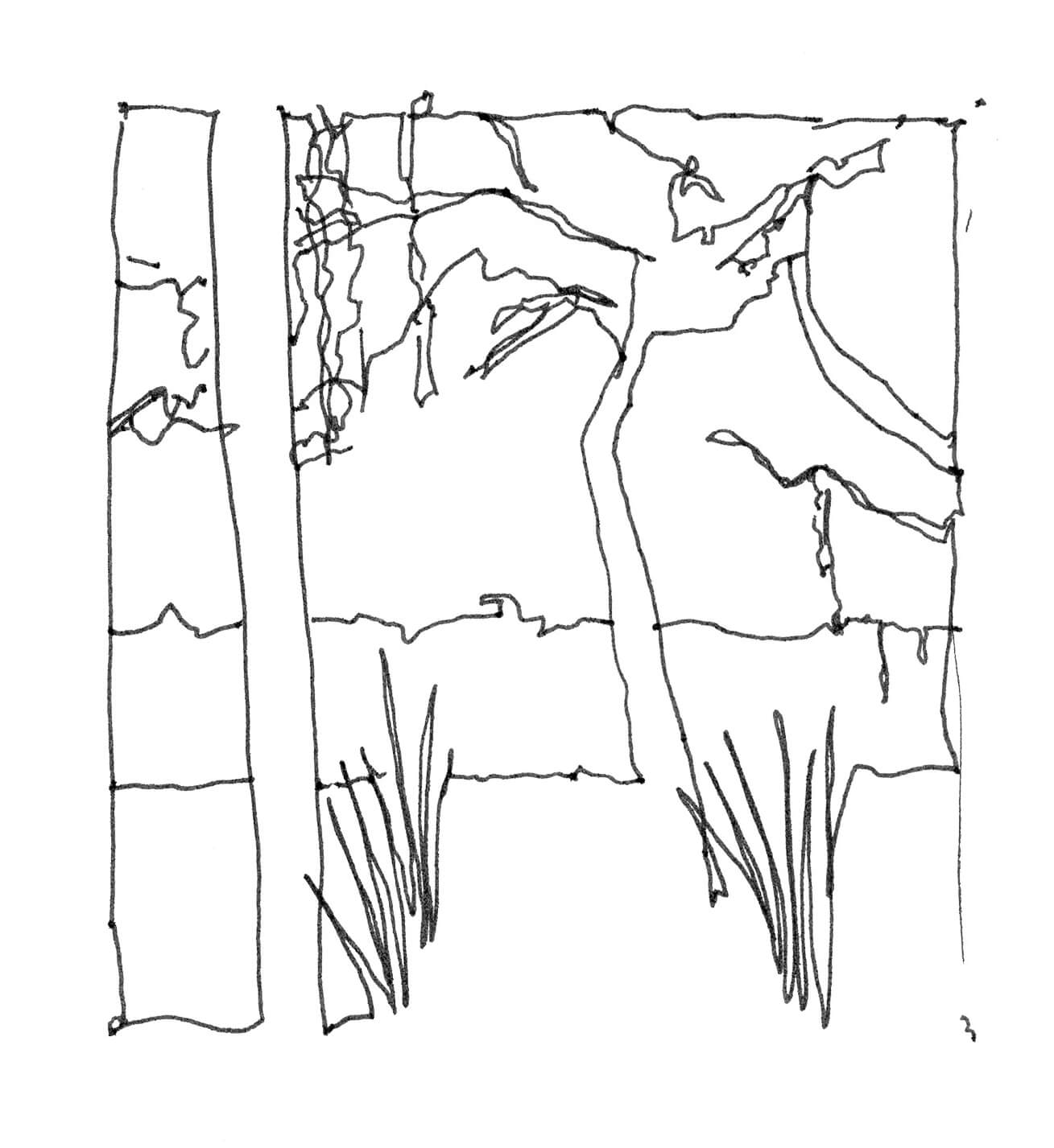 a blind contour drawing of a flooded florida river